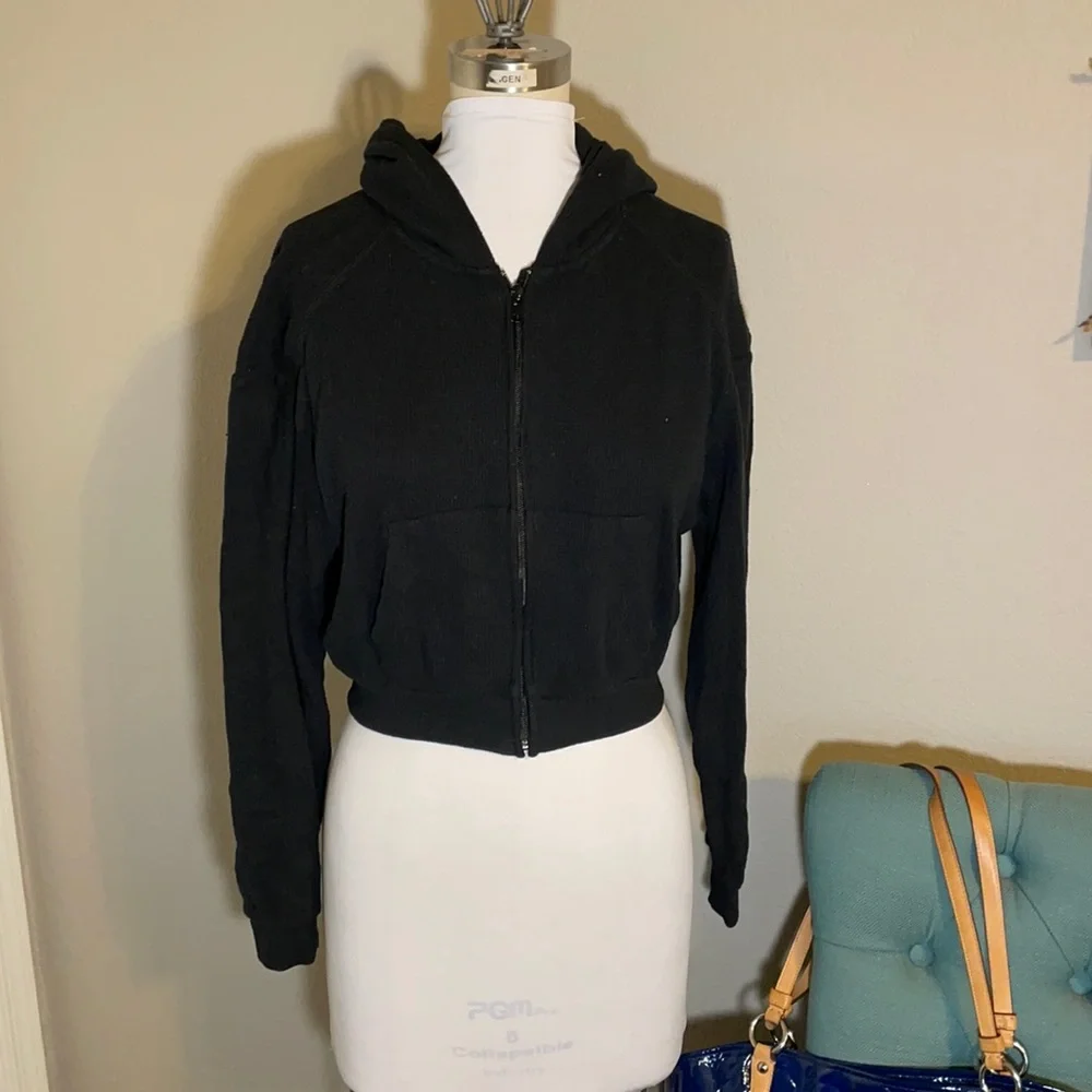 SOLD - NWOT Skims Black Waffle Knit Zip Up Hoodie Sz S - Picture 5 of 16